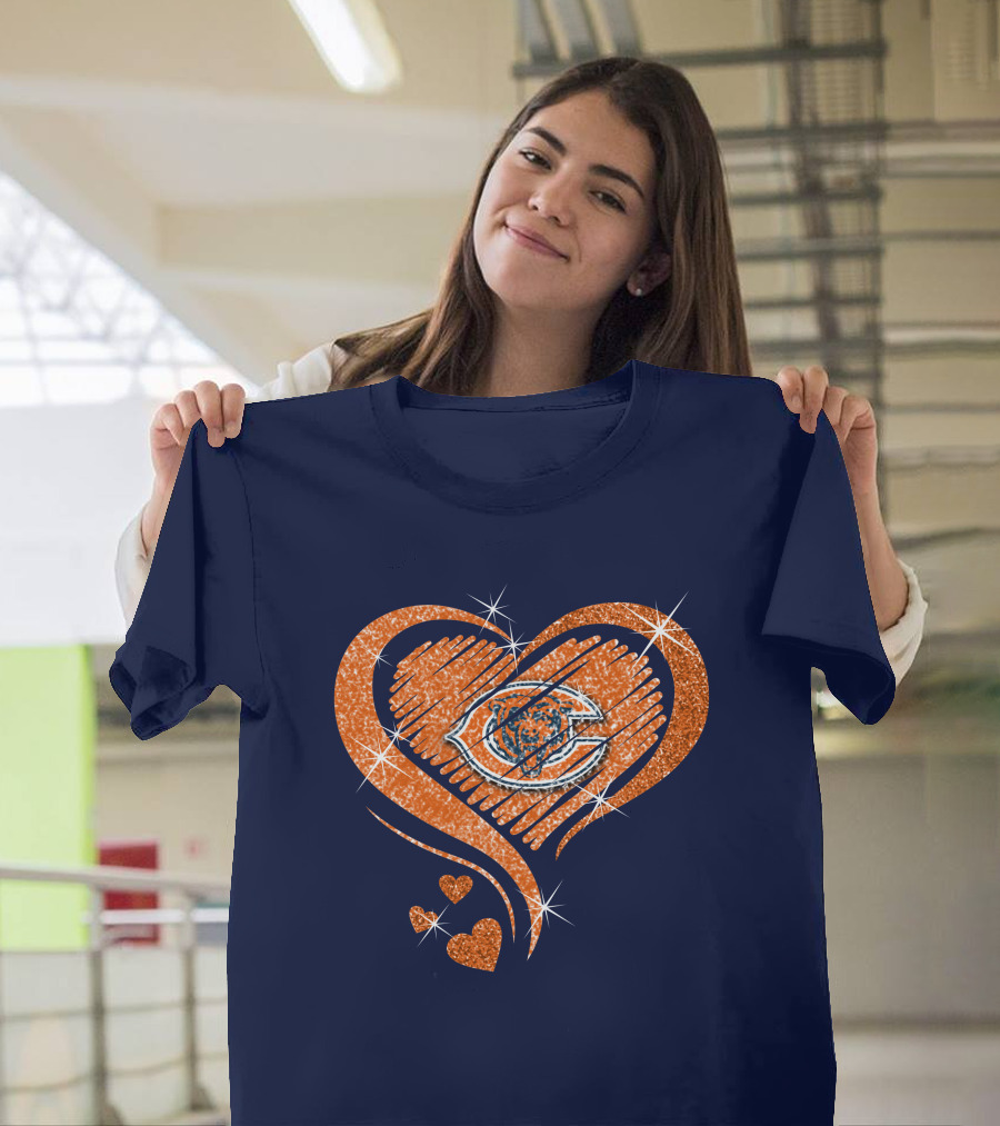 Heart Diamond Chicago Bears Sparkle Hearts T-Shirt