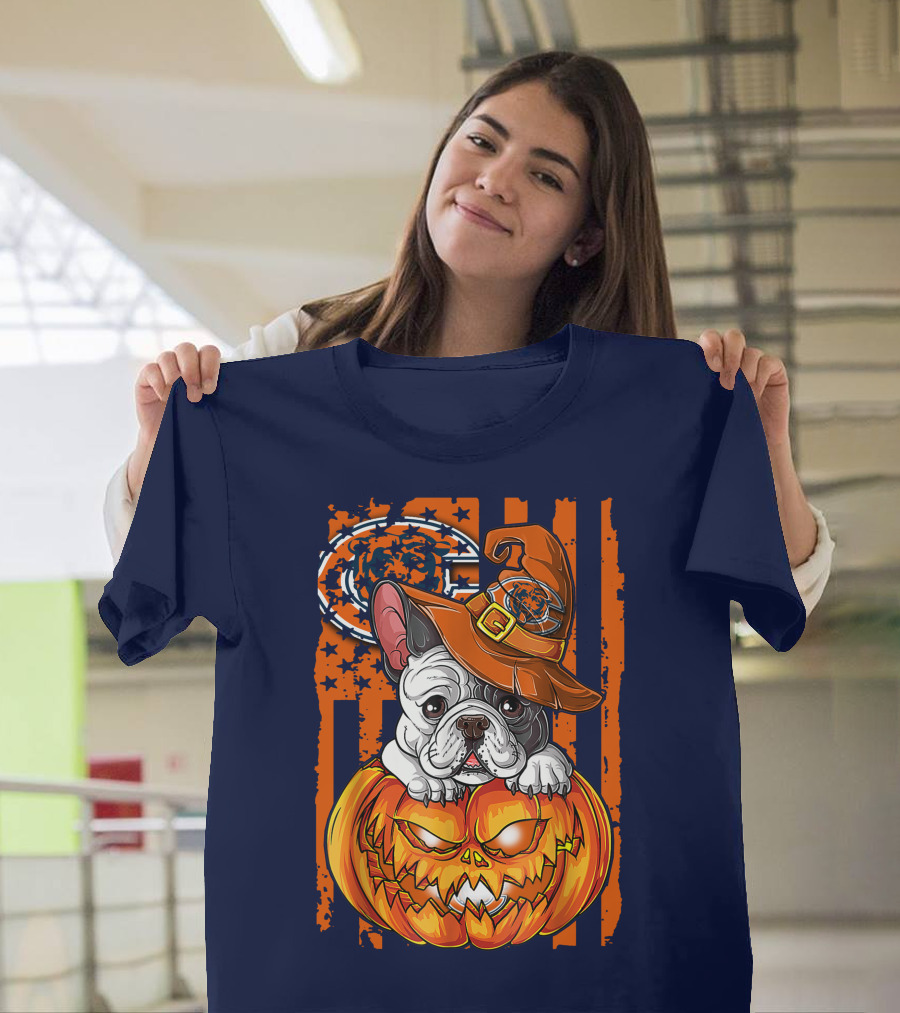 Hlw Bulldog Chicago Bears Halloween Pumpkin Dog T-Shirt
