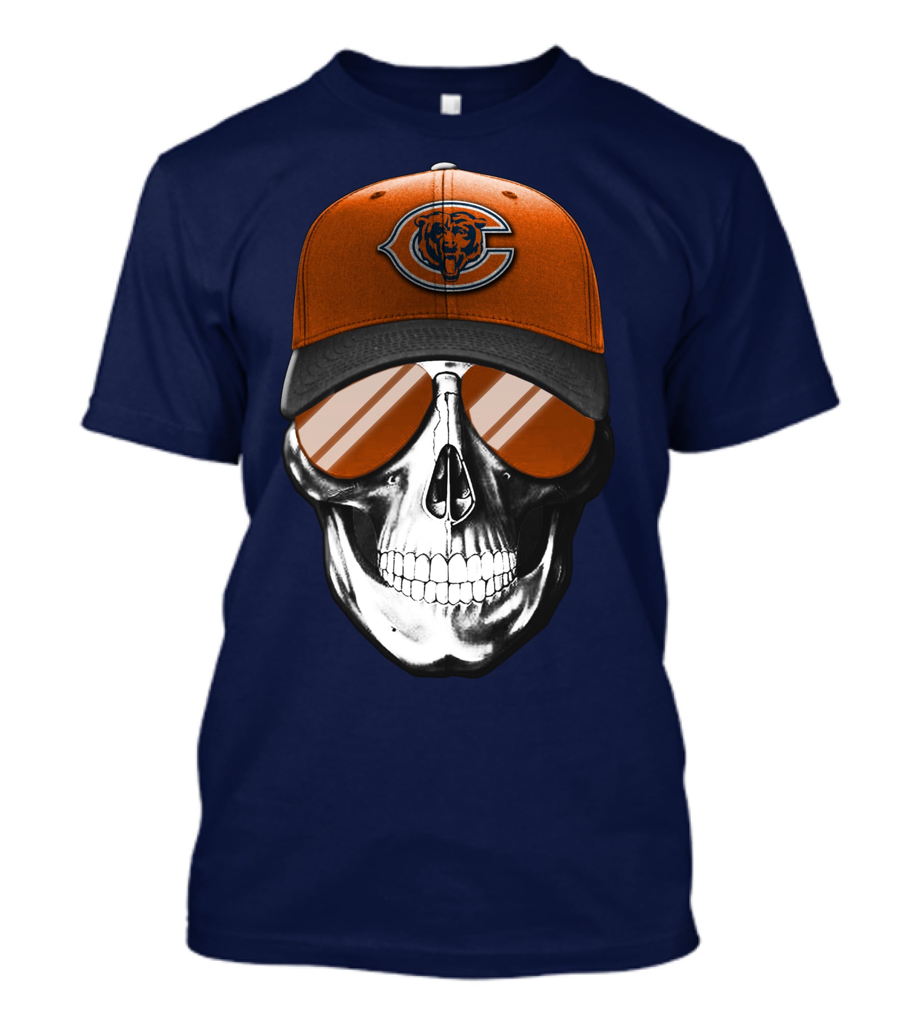 Skull V7 Chicago Bears Cap And Sunglasses T-Shirt