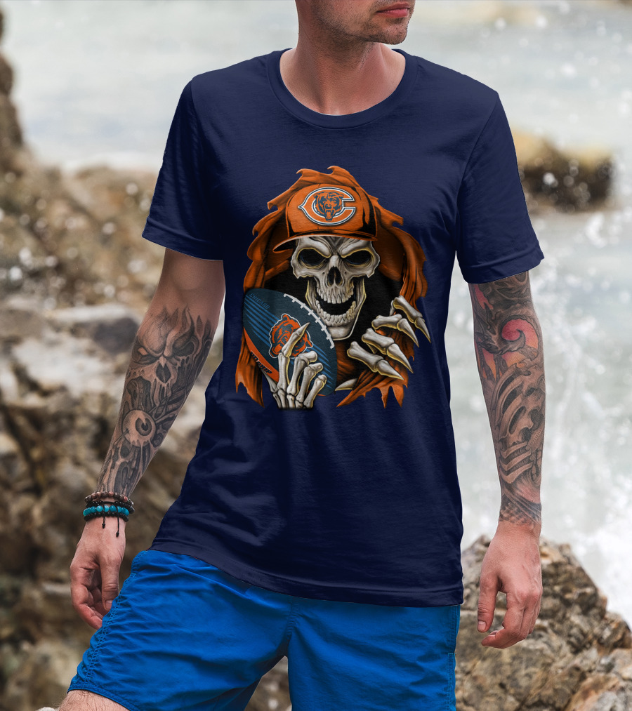 Chicago Bears Skullbong Skeleton Football Fan T-Shirt