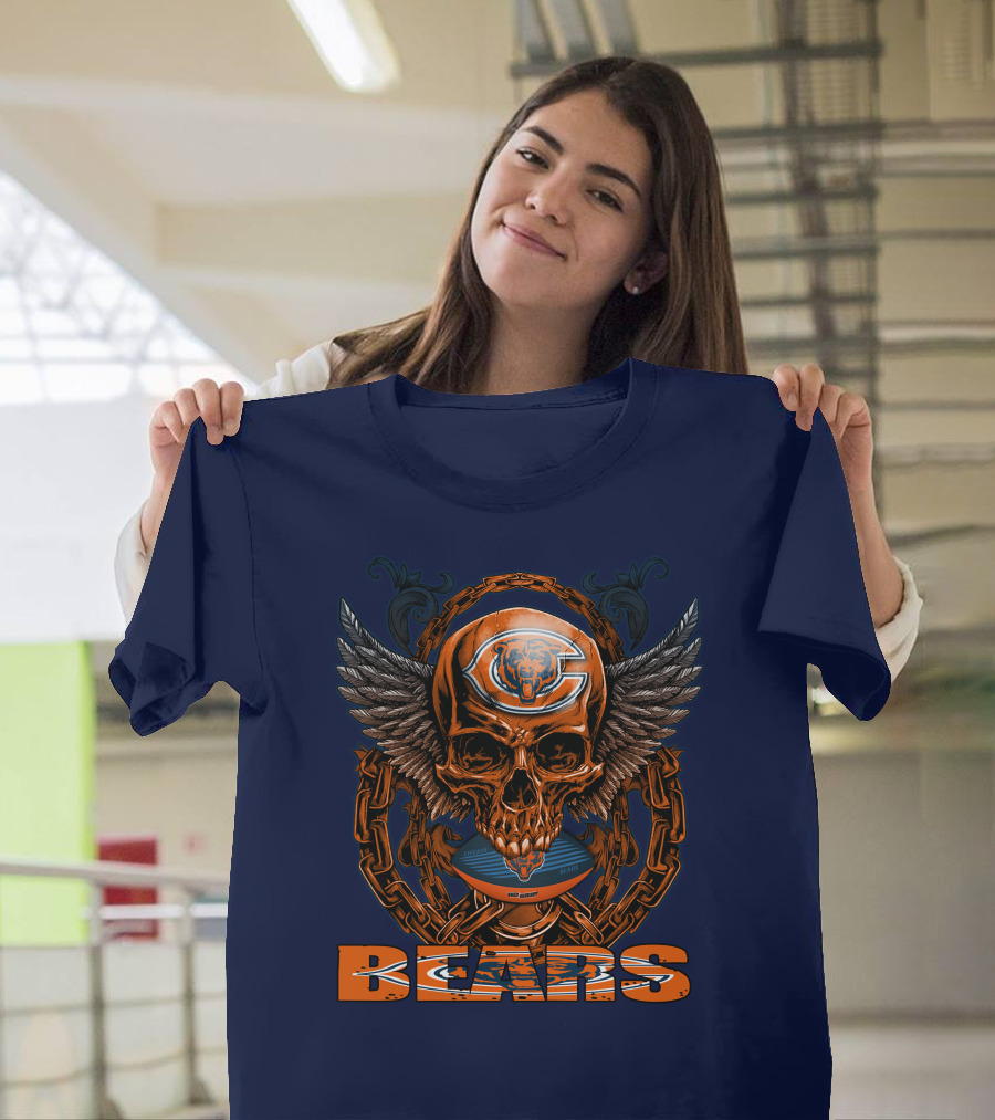 Chicago Bears Skull with Wings and Chains T-Shirt