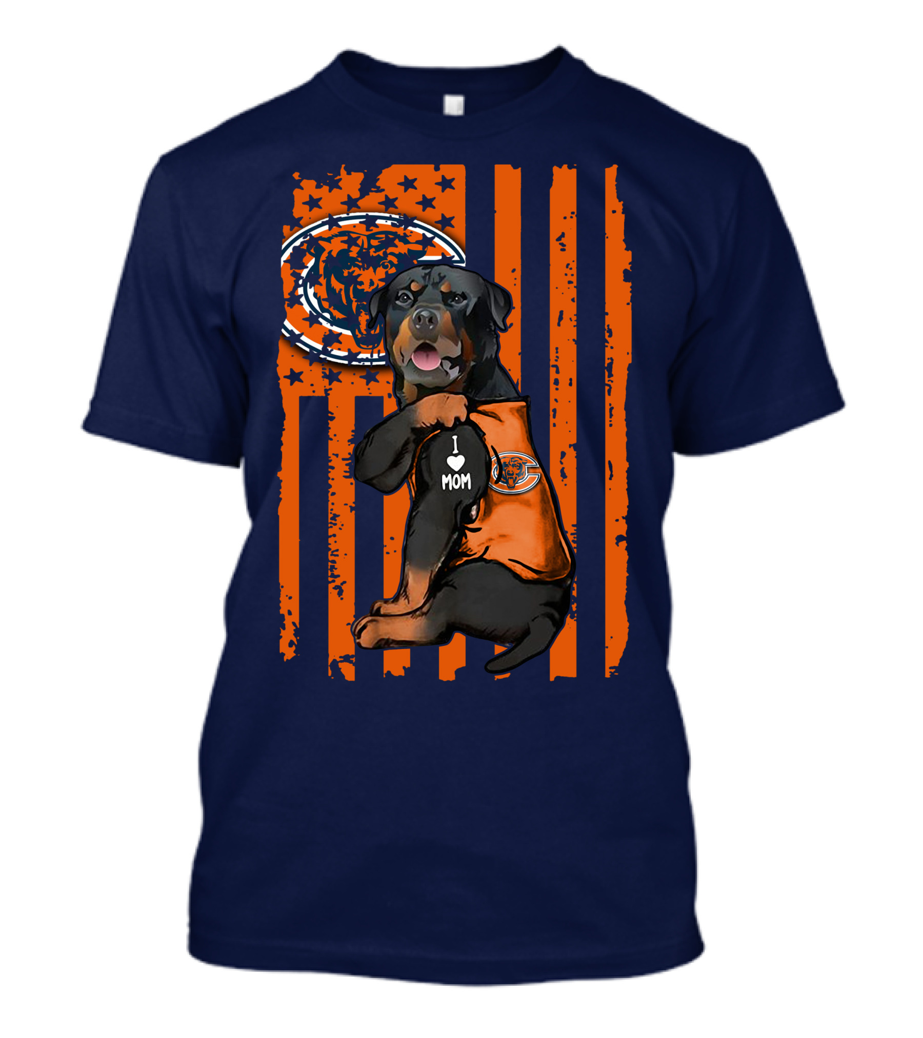 Rottweiler CHICAGO BEARS I Love Mom American Flag T-Shirt