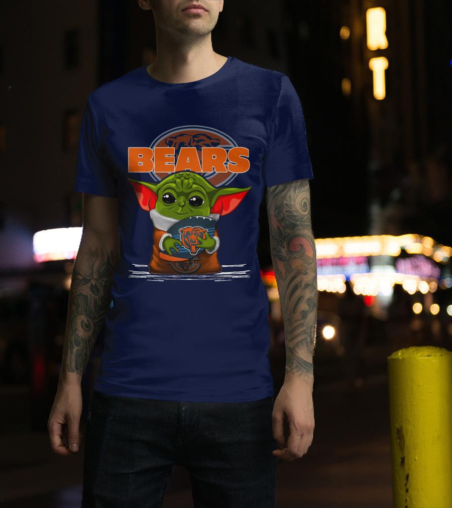 Yoda Holding Football With Chicago Bears T-Shirt