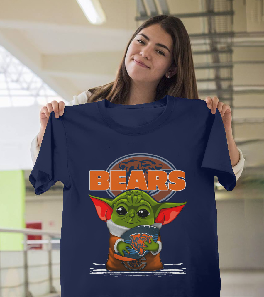 Yoda Holding Football With Chicago Bears T-Shirt
