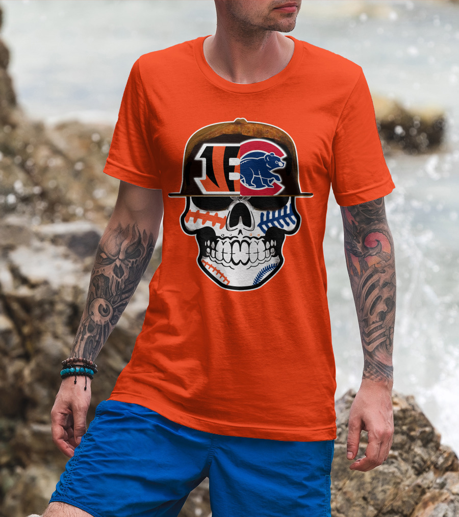 Cincinnati Bengals 53 Bears Skull Baseball Patterns T-Shirt