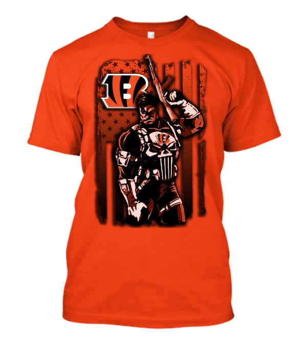 Cincinnati Bengals Punisher American Flag Retro Style T-Shirt