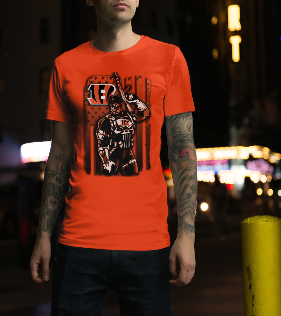 Cincinnati Bengals Punisher American Flag Retro Style T-Shirt