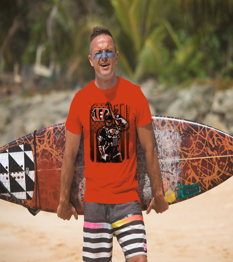 Cincinnati Bengals Punisher American Flag Retro Style T-Shirt