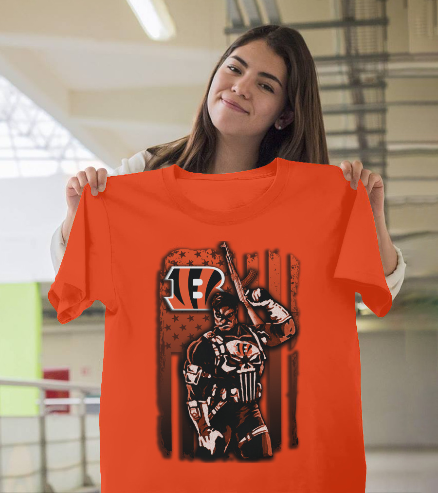Cincinnati Bengals Punisher American Flag Retro Style T-Shirt