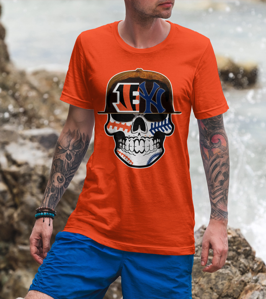 Cincinnati Bengals Yankees Skull Sports Fusion T-Shirt