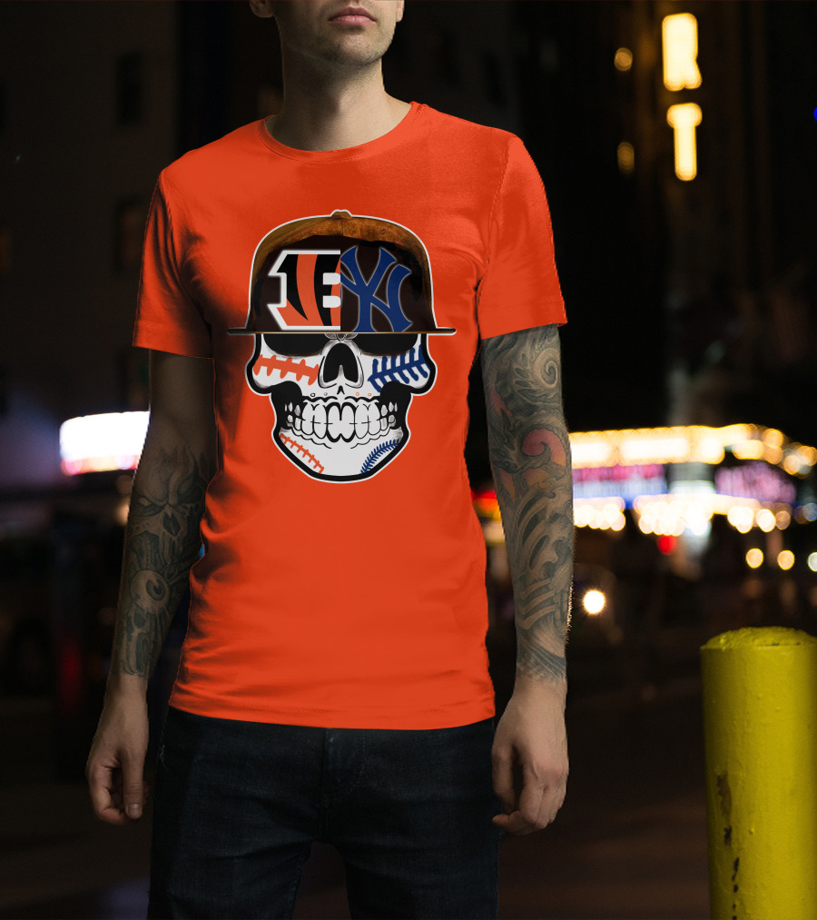 Cincinnati Bengals Yankees Skull Sports Fusion T-Shirt