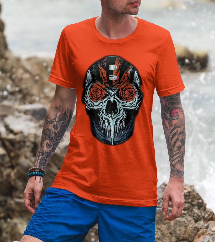 Cincinnati Bengals 34 Skull Helmet With Roses T-Shirt