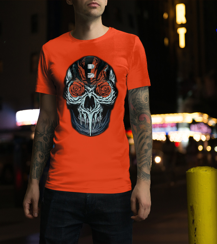 Cincinnati Bengals 34 Skull Helmet With Roses T-Shirt