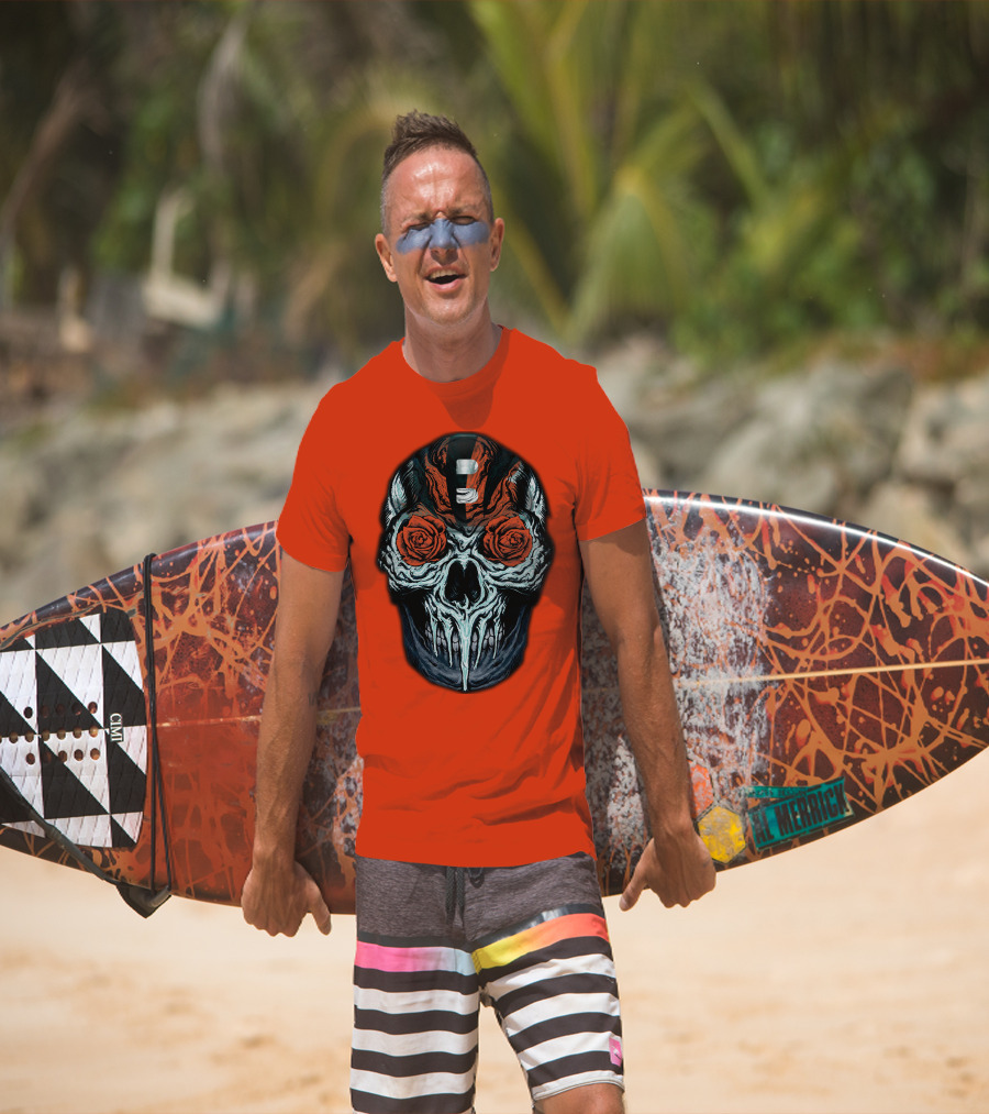 Cincinnati Bengals 34 Skull Helmet With Roses T-Shirt