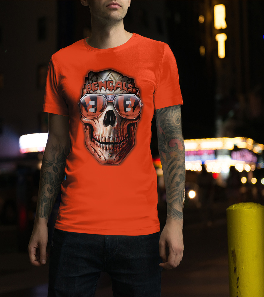 Bengals Skull Sunglasses 38 Orange T-Shirt
