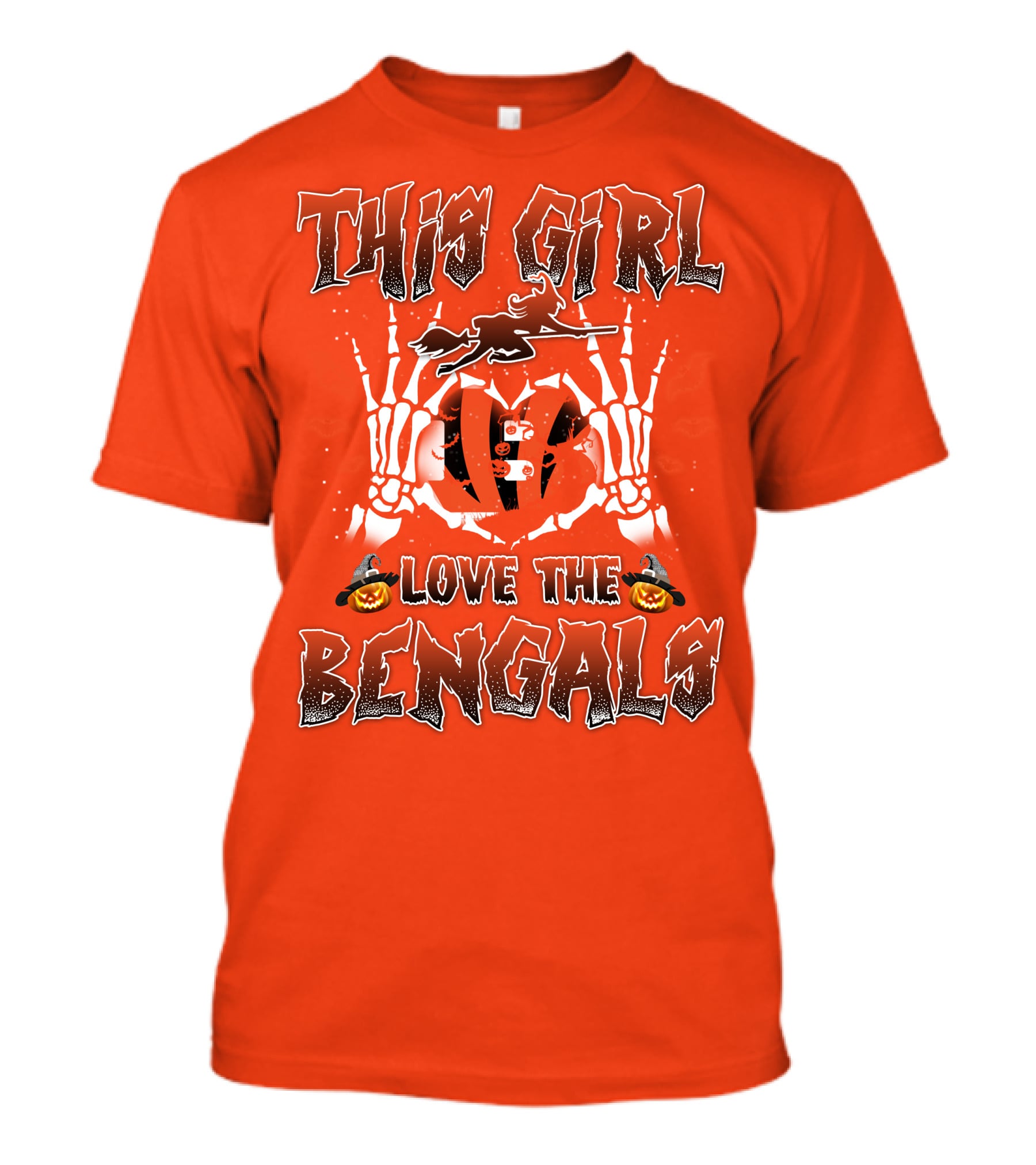 This Girl Love The Bengals Halloween Skeleton Hands And Pumpkins T-Shirt