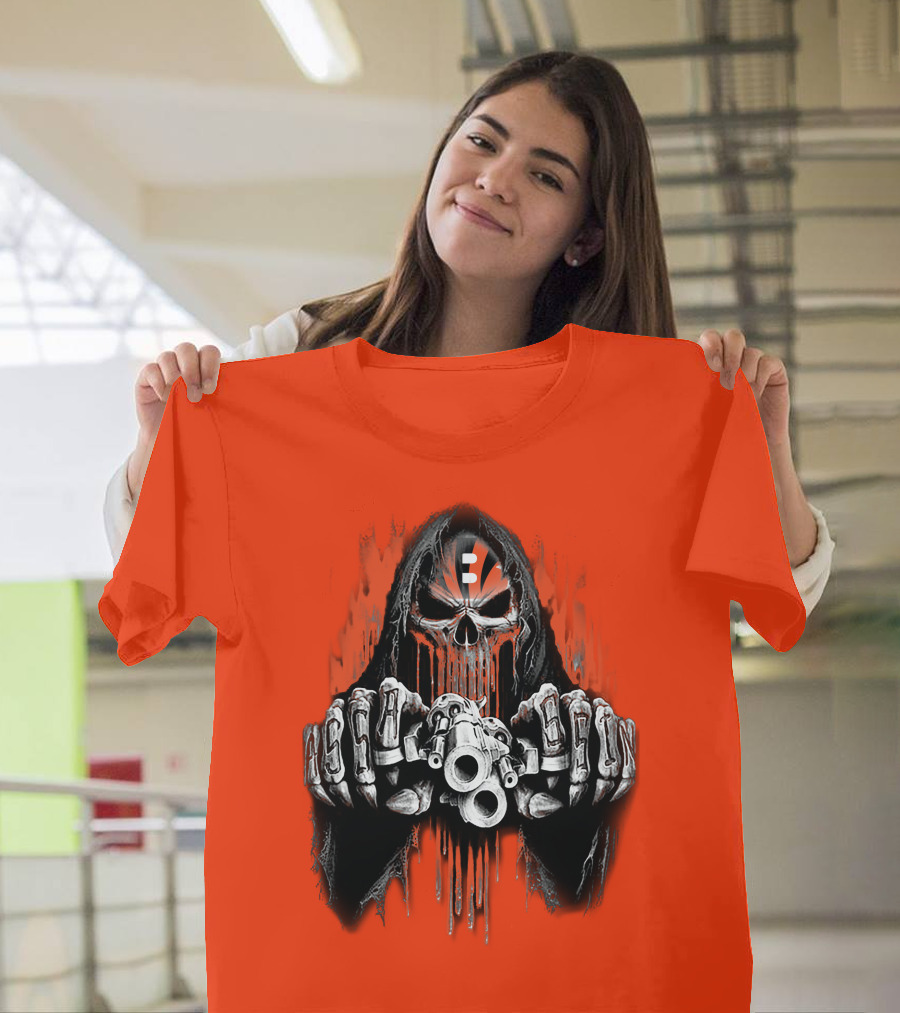 Cincinnati Bengals 41 Skeleton Skull With Guns T-Shirt