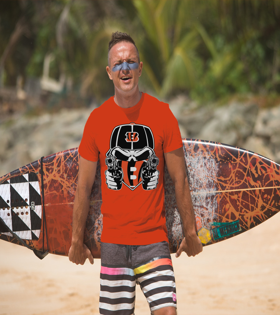 Cincinnati Bengals Armed Skeleton Illustration With Team Helmet T-Shirt