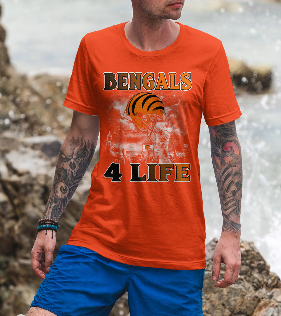 Bengals 4 Life Cincinnati Football Team Helmet Celebration T-Shirt