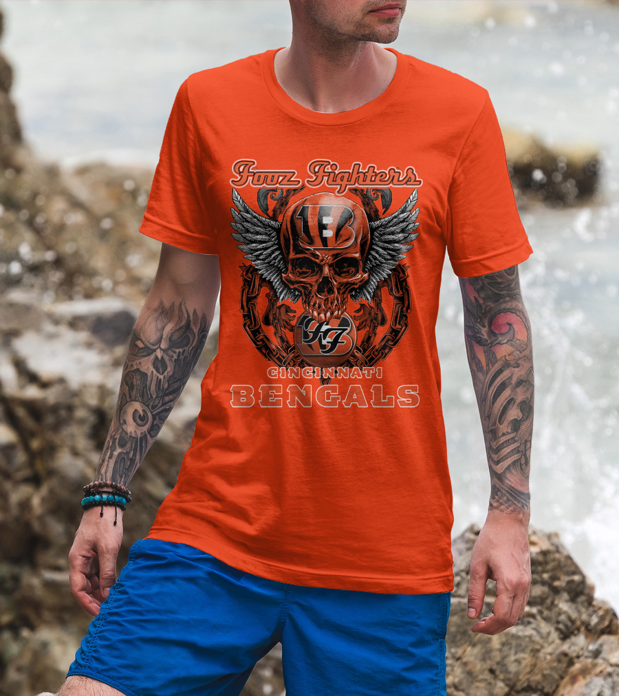 Foo Fighters Cincinnati Bengals Skull And Wings T-Shirt