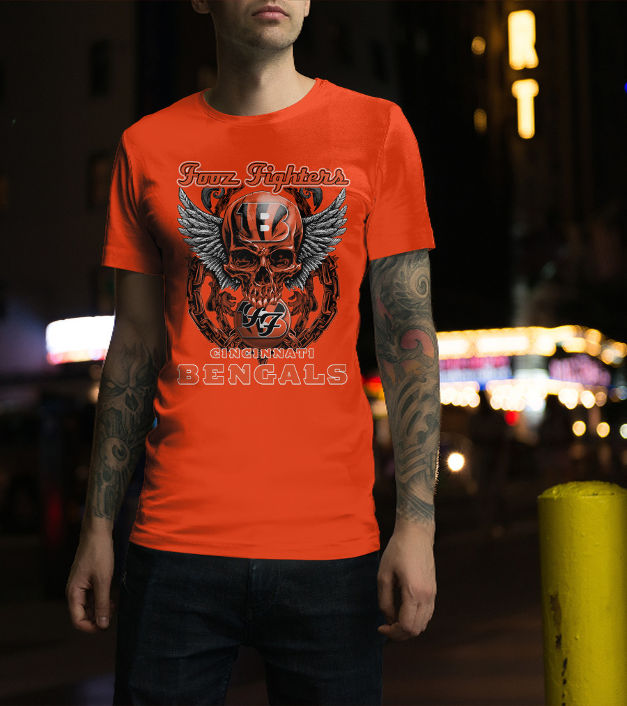 Foo Fighters Cincinnati Bengals Skull And Wings T-Shirt