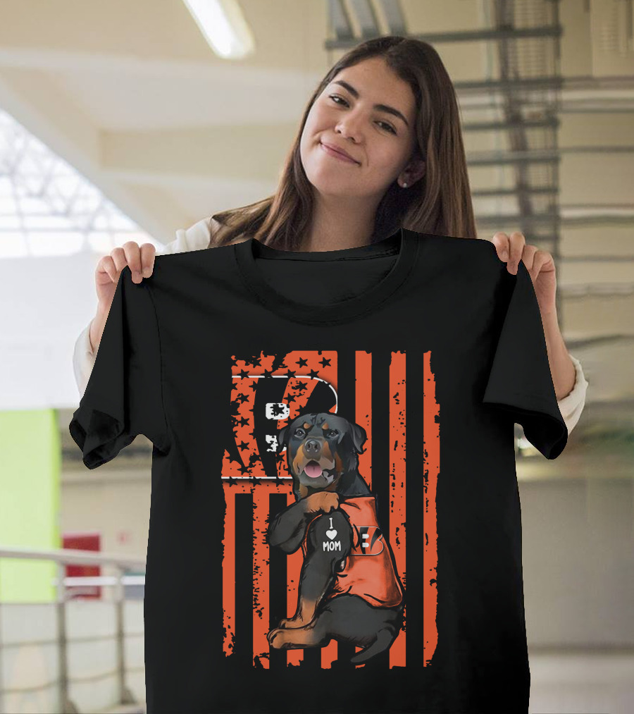 Cincinnati Bengals Rottweiler I Love Mom Football Fan Gear T-Shirt