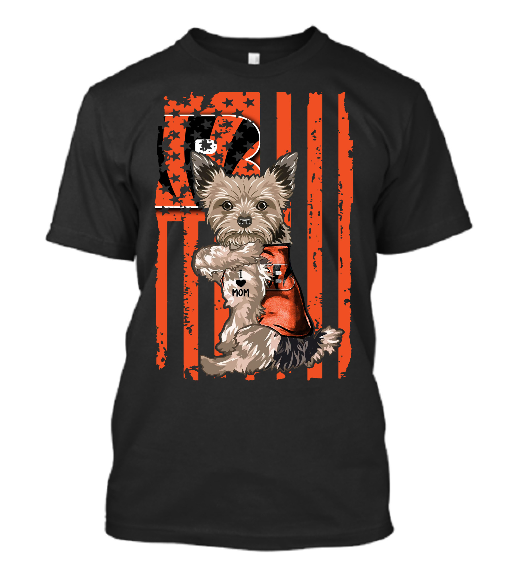 Yorkshire Terrier I Love Mom Cincinnati Bengals Stripes T-Shirt