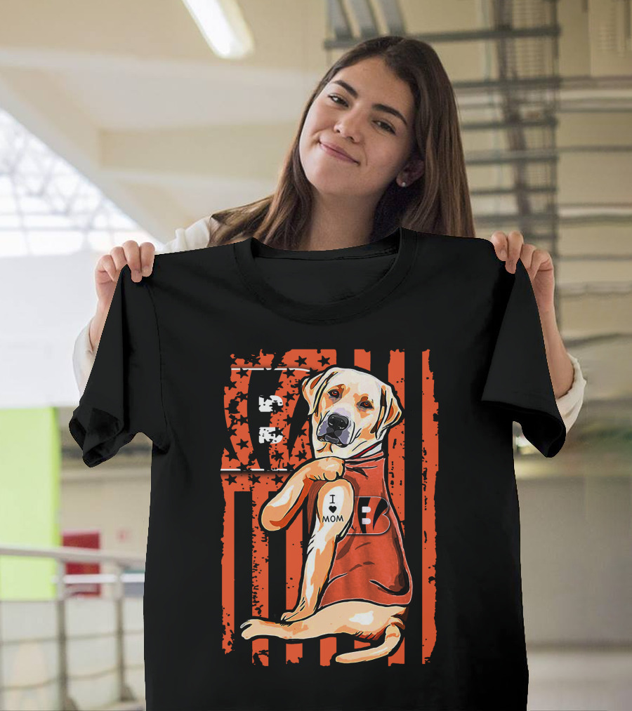 Labrador Retriever I Love Mom Cincinnati Bengals Stripes T-Shirt