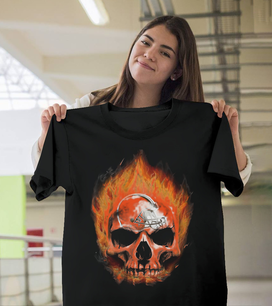 Cleveland Browns Skull In Flames 35 T-Shirt