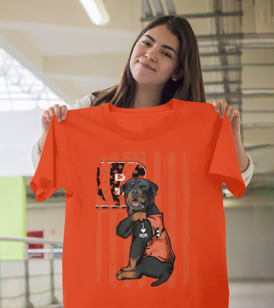 Rottweiler I Love Mom Cincinnati Bengals Bp Usa Flag T-Shirt