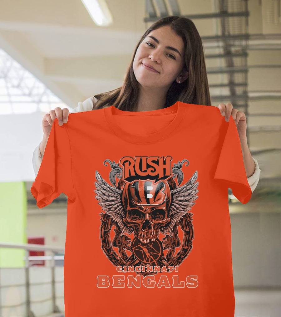 Rush Cincinnati Bengals Helmet Wings Skull T-Shirt