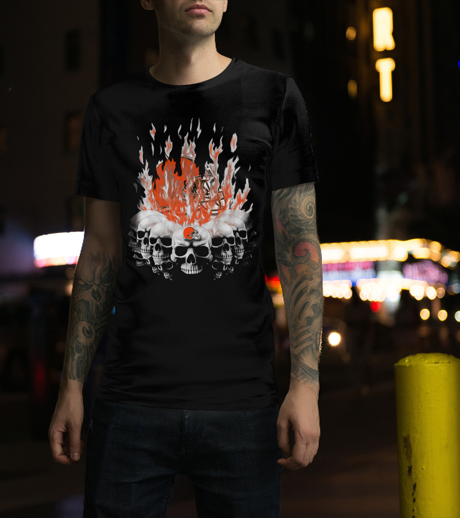 Cleveland Browns 37 Flaming Skull Helmet T-Shirt