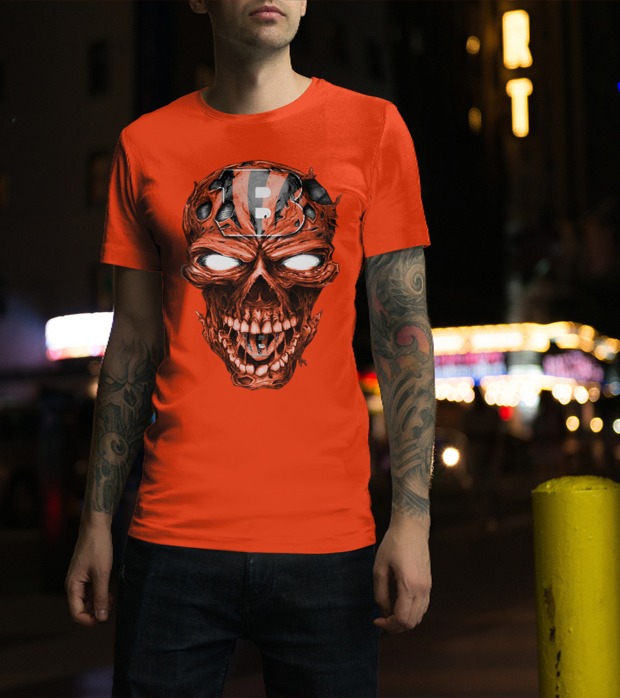 Cincinnati Bengals Skull V2 Creepy Horror Fan Gear T-Shirt