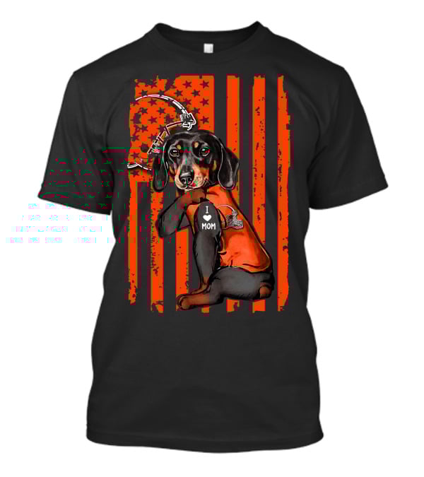 CLEVELAND BROWNS Dachshund I Love Mom Football Fan Flag T-Shirt