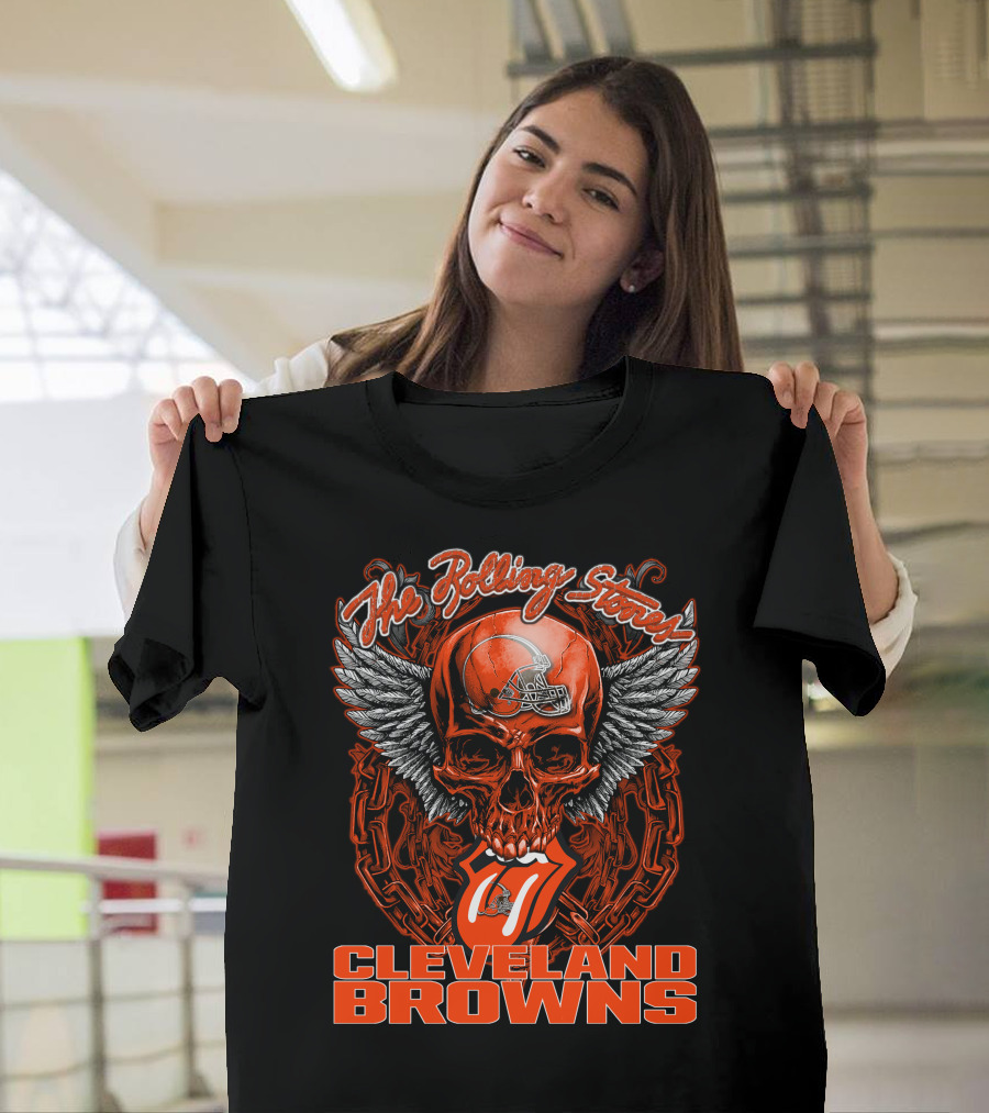 The Rolling Stones Cleveland Browns Skull With Helmet And Tongue T-Shirt