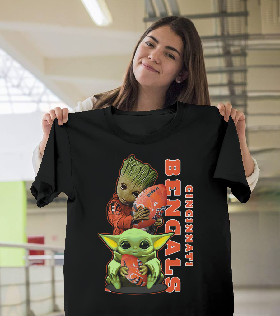 Grzd Cincinnati Bengals Groot Baby Yoda Football T-Shirt