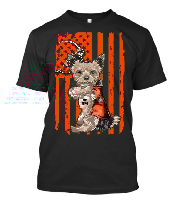 Yorkshire Terrier I Love Mom Cleveland Browns Flag T-Shirt