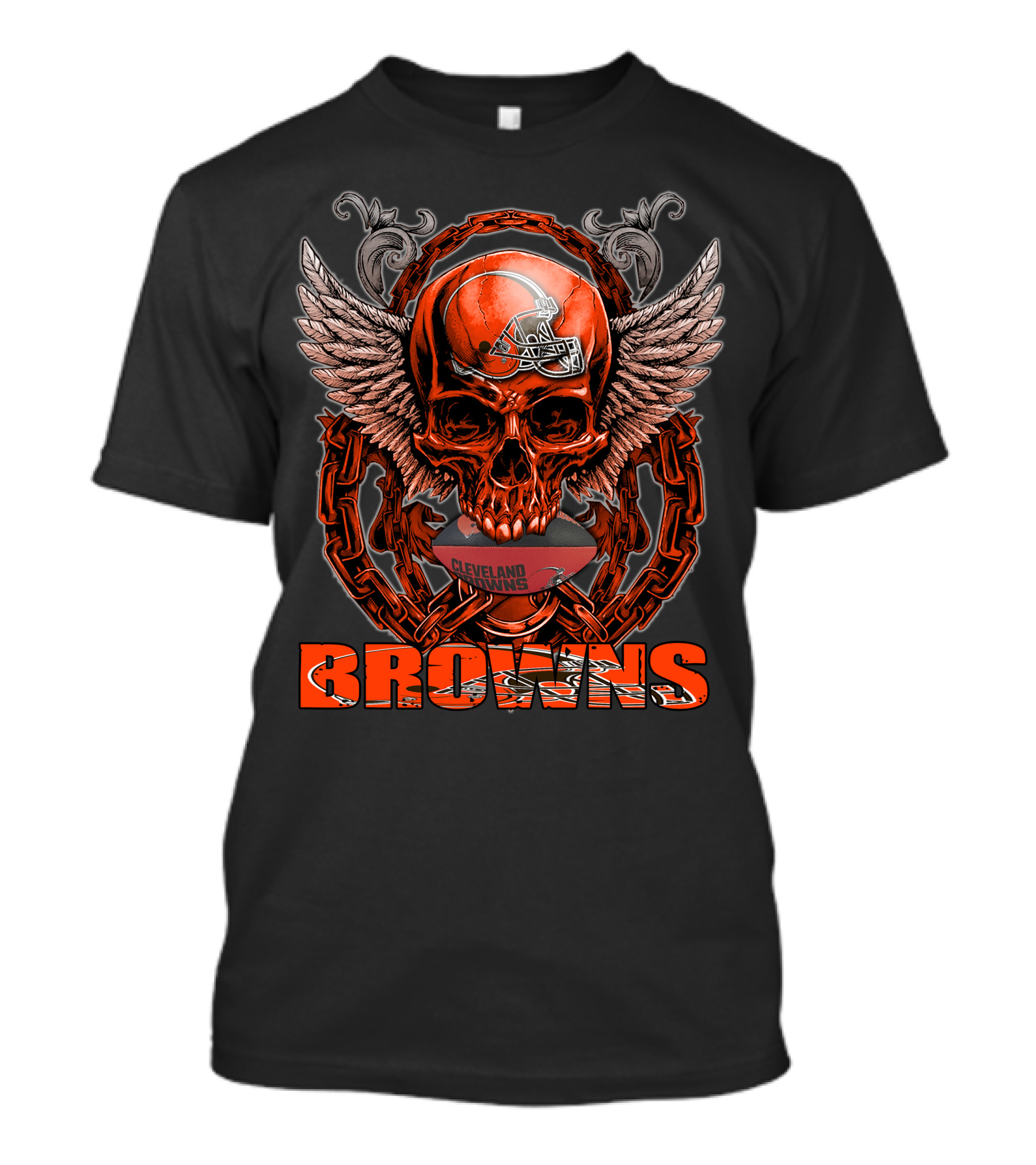 Cleveland Browns Winged Skull Football Chain T-Shirt