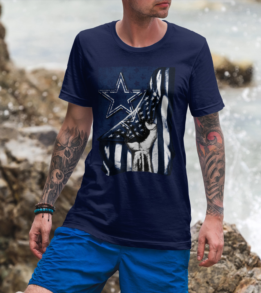 Dallas Cowboys Star With American Flag And Fist T-Shirt