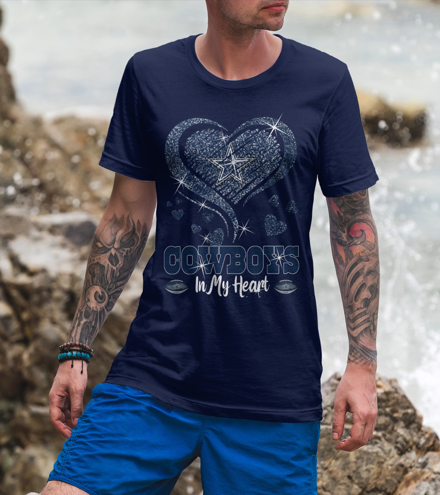 COWBOYS In My Heart Dallas Star And Glitter Hearts T-Shirt