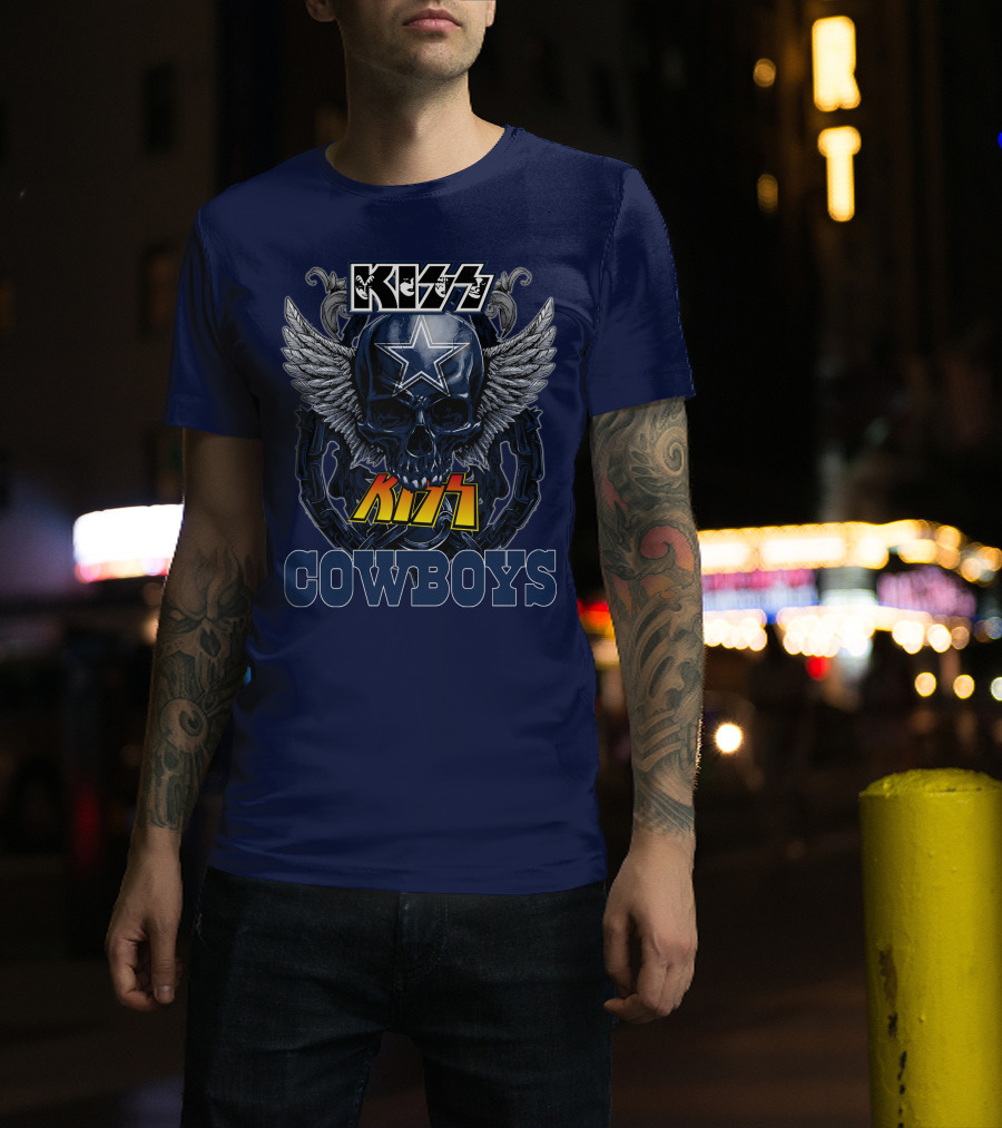 KISS Dallas Cowboys Skull With Star And Wings T-Shirt