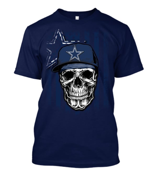 Skull Dallas Cowboys Star Cap With Stripes Background T-Shirt