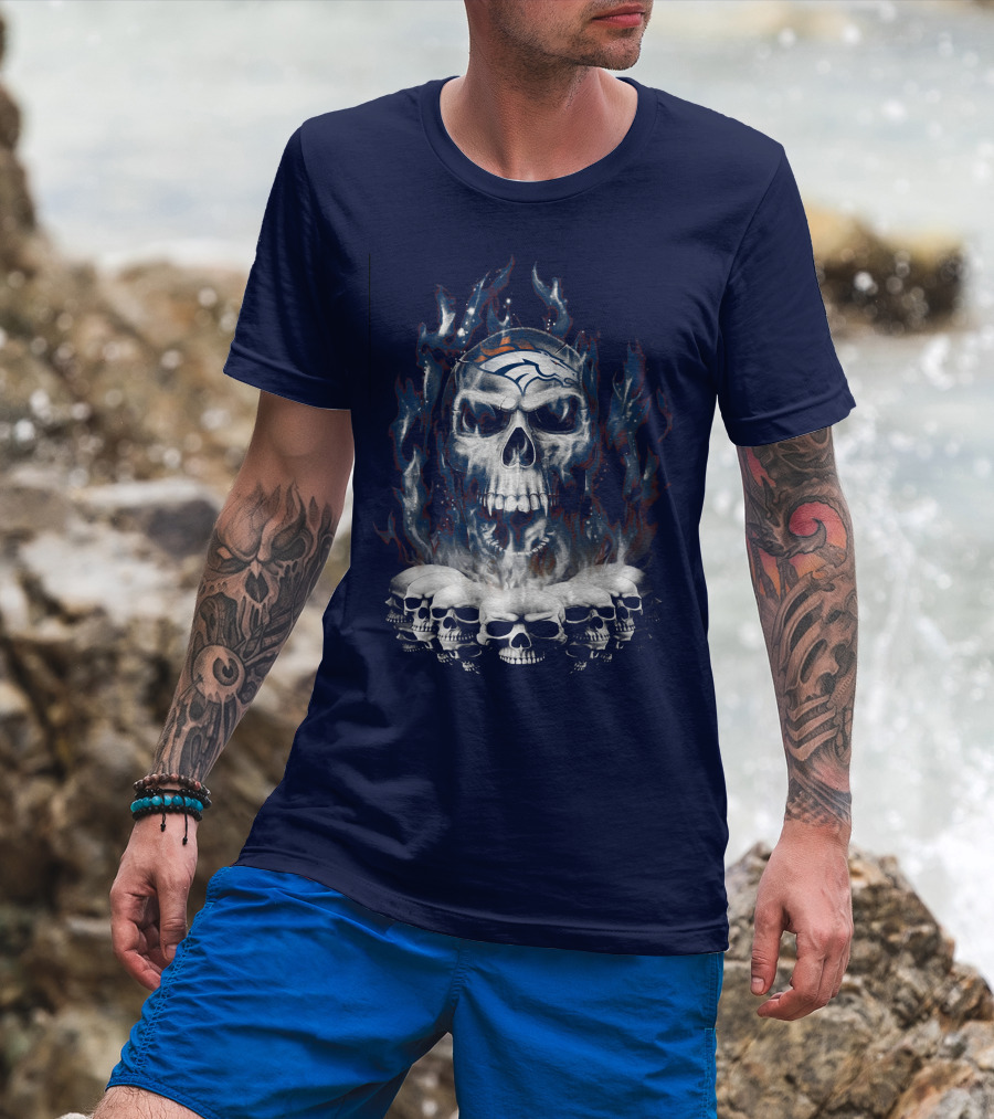 Denver Broncos Flaming Skull T-Shirt