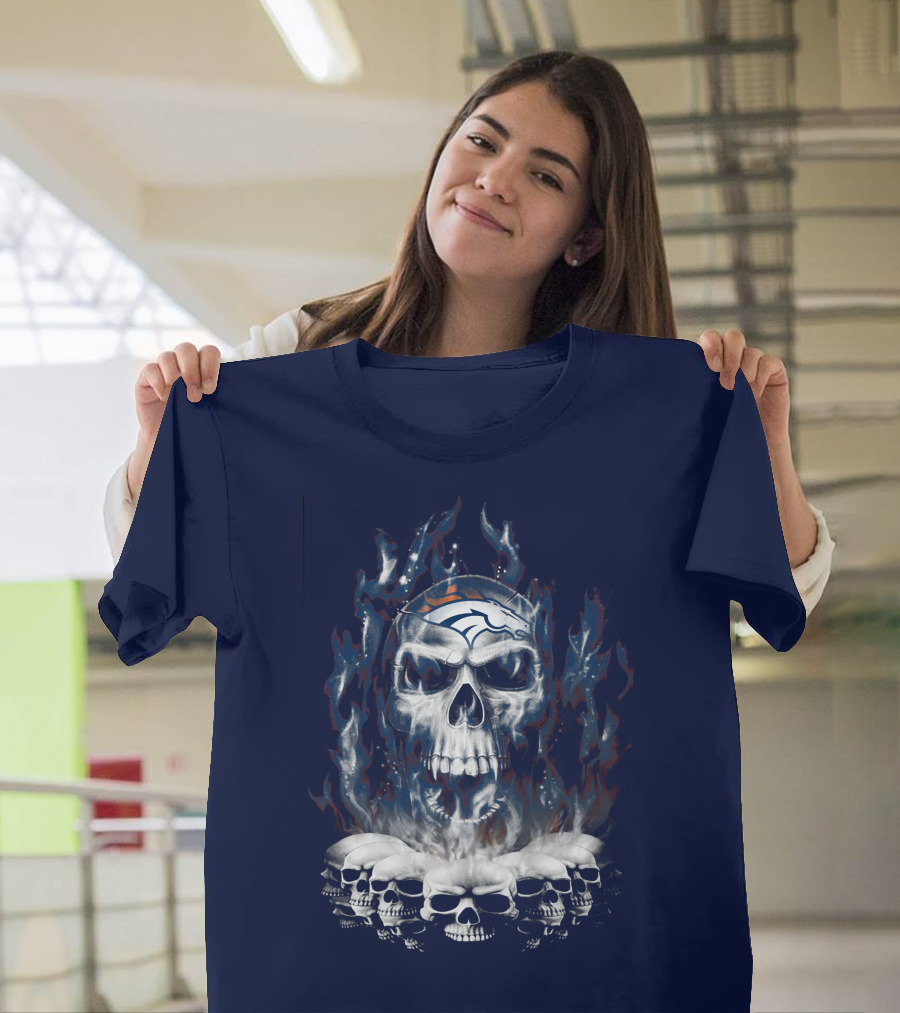 Denver Broncos Flaming Skull T-Shirt