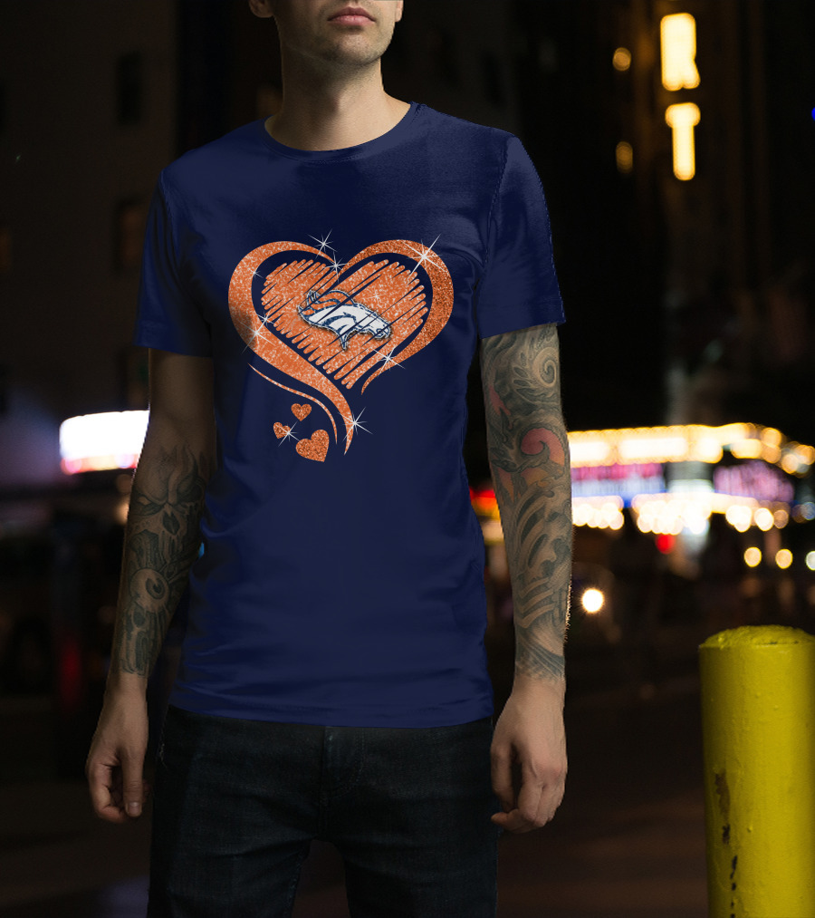 Heart Diamond Denver Broncos Sparkling Love T-Shirt