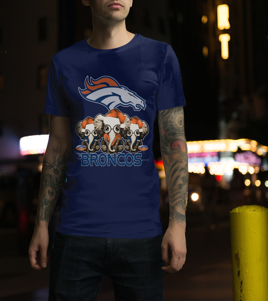 Elephan Christmas Denver Broncos Santa Hats Sporting Team Spirit T-Shirt
