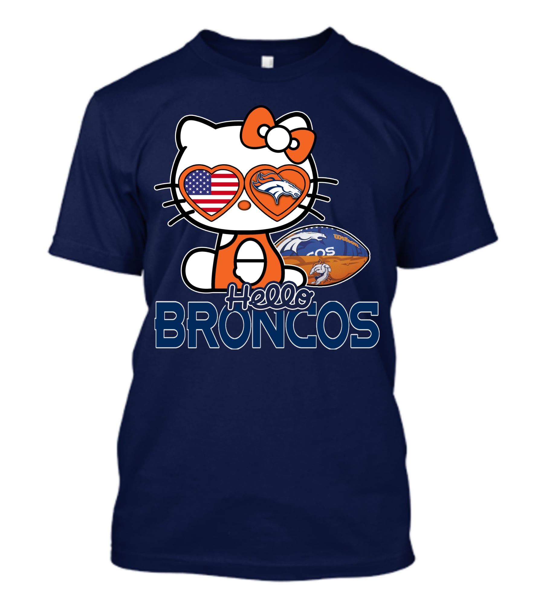 Hellokitty Broncos Usa Heart Football T-Shirt