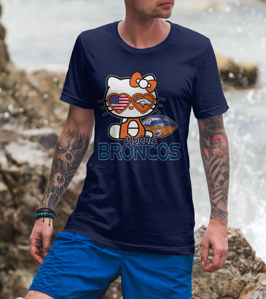 Hellokitty Broncos Usa Heart Football T-Shirt