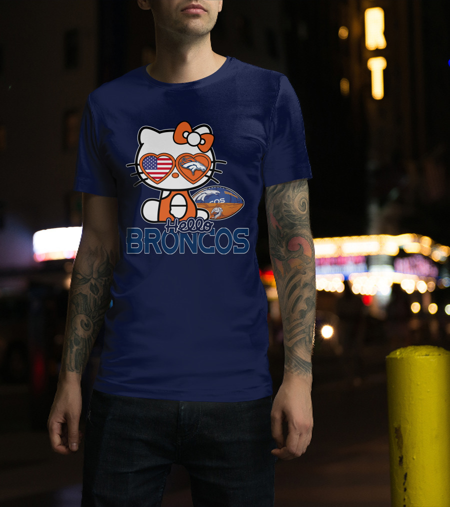 Hellokitty Broncos Usa Heart Football T-Shirt