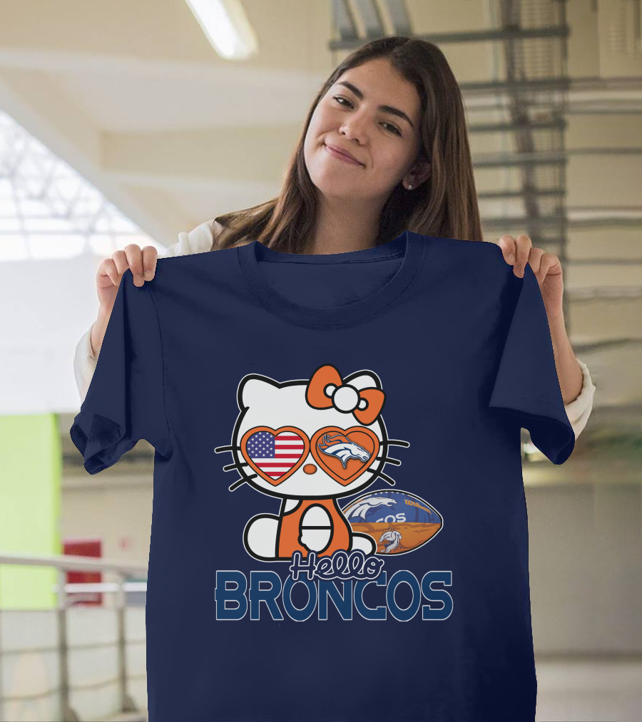 Hellokitty Broncos Usa Heart Football T-Shirt